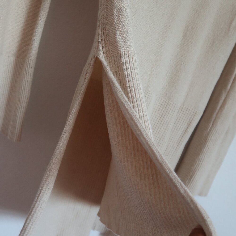 Free People Sweater Criss-Cross Front Knit Tunic Side Slit Linen Blend Cream - Picture 6 of 8